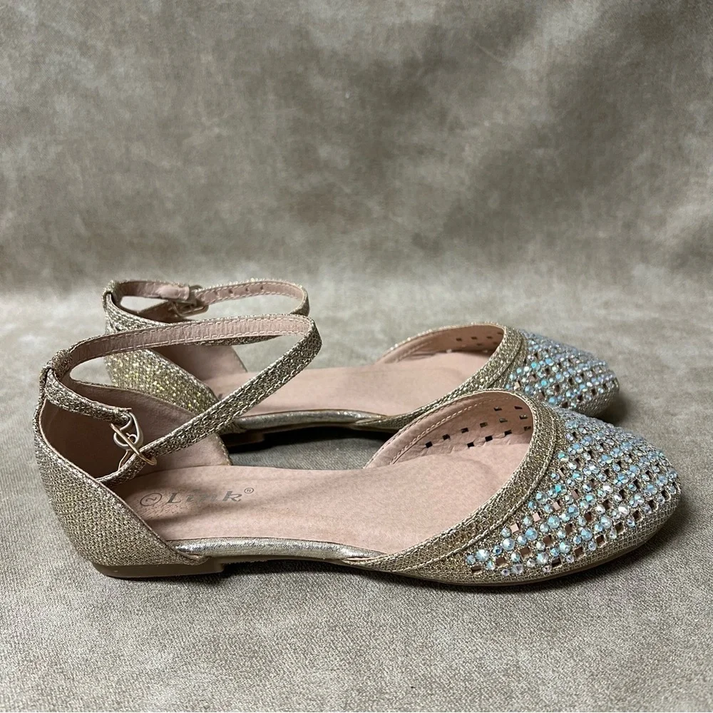 Link girls bejeweled diamond rose gold closed-toed d'orsay DRESS SANDALS Sz2